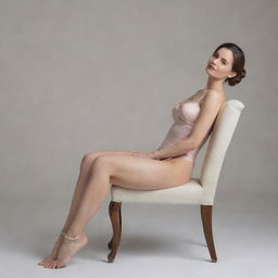 A graceful woman sitting comfortably on a chair