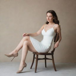 A graceful woman sitting comfortably on a chair