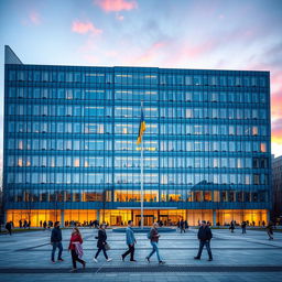 An office building with a facade shaped in the style of a map of Ukraine