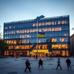 An office building uniquely designed so that its shape resembles the map of Ukraine