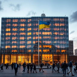 An office building uniquely designed so that its shape resembles the map of Ukraine