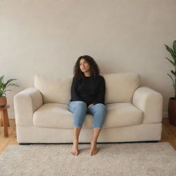 A person comfortably seated on a plush sofa