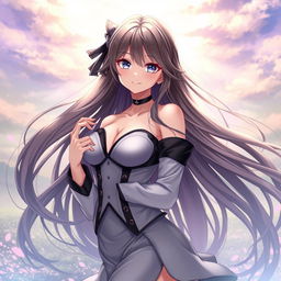 A beautiful and alluring waifu character, with long flowing hair, captivating eyes, and an enchanting smile