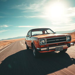 A classic Toyota Corolla KE30 cruising on an open road, capturing the essence of freedom and adventure