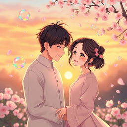 A romantic scene captures the tender love story between Jiwoong and Hao, beautifully illustrated as a dreamy narrative titled "Bubble Love