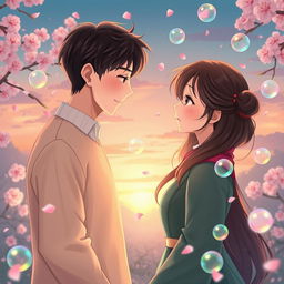 A romantic scene captures the tender love story between Jiwoong and Hao, beautifully illustrated as a dreamy narrative titled "Bubble Love