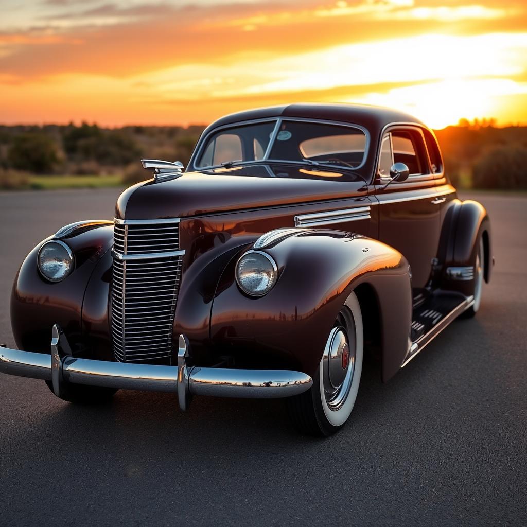 A classic 1940 Cadillac coupe modified into a widebody version, showcasing its elegant vintage design with flared arches and custom modifications