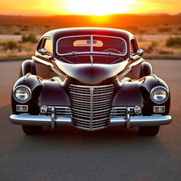 A classic 1940 Cadillac coupe modified into a widebody version, showcasing its elegant vintage design with flared arches and custom modifications