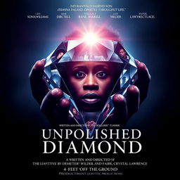 A striking movie poster for the drama film "Unpolished Diamond", illustrating the powerful journey of a black woman overcoming trauma and obstacles throughout her life