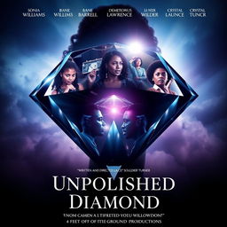 A striking movie poster for the drama film "Unpolished Diamond", illustrating the powerful journey of a black woman overcoming trauma and obstacles throughout her life