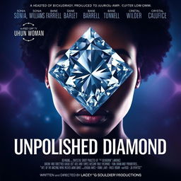 A captivating movie poster for the drama film "Unpolished Diamond", focusing on the journey of a black woman facing trauma and obstacles from childhood to adulthood