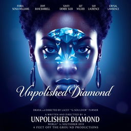 A captivating movie poster for the drama film "Unpolished Diamond", focusing on the journey of a black woman facing trauma and obstacles from childhood to adulthood