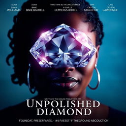 A captivating movie poster for the drama film "Unpolished Diamond", focusing on the journey of a black woman facing trauma and obstacles from childhood to adulthood