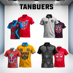 A stylish and creative collection of Transformer-themed polo shirts, perfect for fans of the iconic franchise