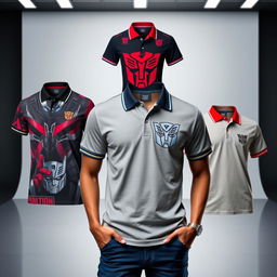 A stylish and creative collection of Transformer-themed polo shirts, perfect for fans of the iconic franchise