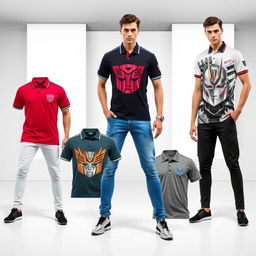 A stylish and creative collection of Transformer-themed polo shirts, perfect for fans of the iconic franchise