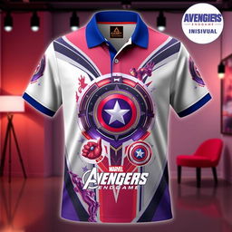 A stylish and unique individual polo shirt inspired by Avengers: Endgame, designed for fans of the Marvel franchise