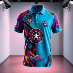 A stylish and unique individual polo shirt inspired by Avengers: Endgame, designed for fans of the Marvel franchise