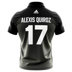 An individual sporty polo shirt focusing on the back design, tailored for an athlete named Alexis Quiroz