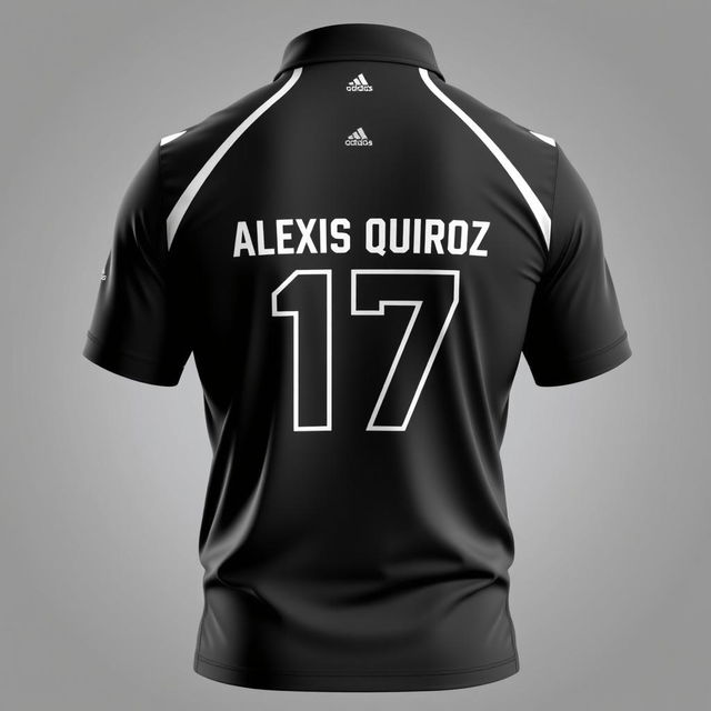 An individual sporty polo shirt focusing on the back design, tailored for an athlete named Alexis Quiroz