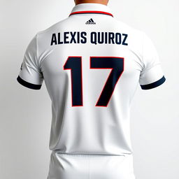 An individual sporty polo shirt focusing on the back design, tailored for an athlete named Alexis Quiroz