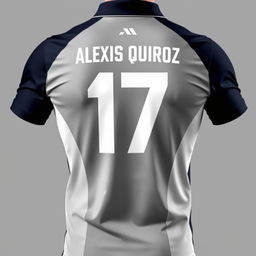 An individual sporty polo shirt focusing on the back design, tailored for an athlete named Alexis Quiroz