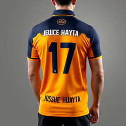 A custom sporty polo shirt designed specifically for athletic use, featuring the back design that includes the number 17 and the name 'Josue Huayta'