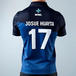 A custom sporty polo shirt designed specifically for athletic use, featuring the back design that includes the number 17 and the name 'Josue Huayta'