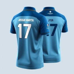 A custom sporty polo shirt designed specifically for athletic use, featuring the back design that includes the number 17 and the name 'Josue Huayta'