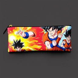 An individually designed pencil case featuring a vibrant and dynamic image of Goku from Dragon Ball