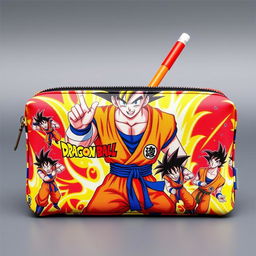 An individually designed pencil case featuring a vibrant and dynamic image of Goku from Dragon Ball