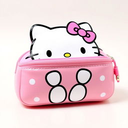 A cute Hello Kitty pencil case, featuring the iconic Hello Kitty character in a cheerful and playful pose