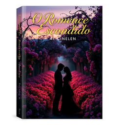 A captivating book cover for a romance novel titled "O Romance Escondido"