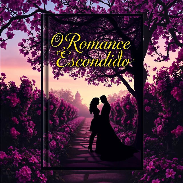 A captivating book cover for a romance novel titled "O Romance Escondido"