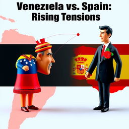 A compelling YouTube thumbnail illustrating the geopolitical tensions between Venezuela and Spain