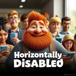 A Disney Pixar style render featuring a jovial, big fat ginger man with a beard centered in the image