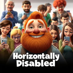 A Disney Pixar style render featuring a jovial, big fat ginger man with a beard centered in the image