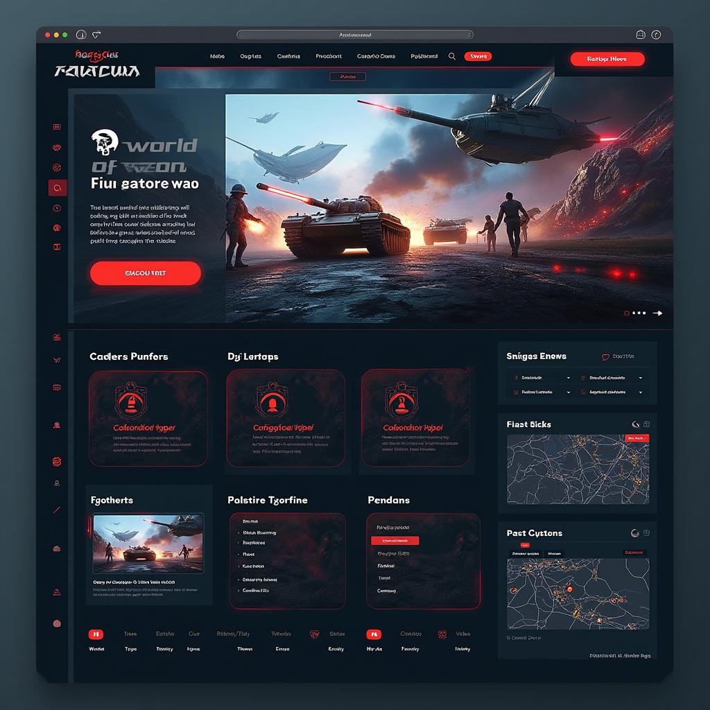 A captivating and immersive website prototype design for a desktop platform named "World of War", featuring a dynamic and visually compelling UI