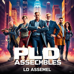 A stunning, high-quality superhero movie poster titled "PLD Assembles" showcasing the Skillable "Programs Lab Development" team with dynamic and heroic poses