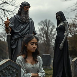 A poignant scene at a funeral where a sorrowful young woman, who just lost her husband, stands in mourning