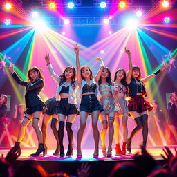 A stunning artwork of the members of Blackpink performing live on a vibrant stage