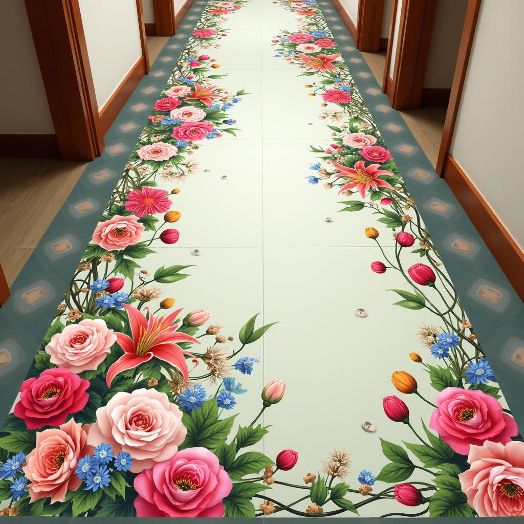 A beautiful floor decal featuring a vibrant and intricate floral design