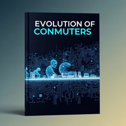 A captivating ebook cover illustrating the evolution of computers, featuring a timeline of iconic devices, starting with early mechanical calculators progressing to the first personal computers and leading up to modern laptops and smartphones