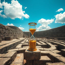 A sprawling labyrinth with high stone walls under the bright light of day