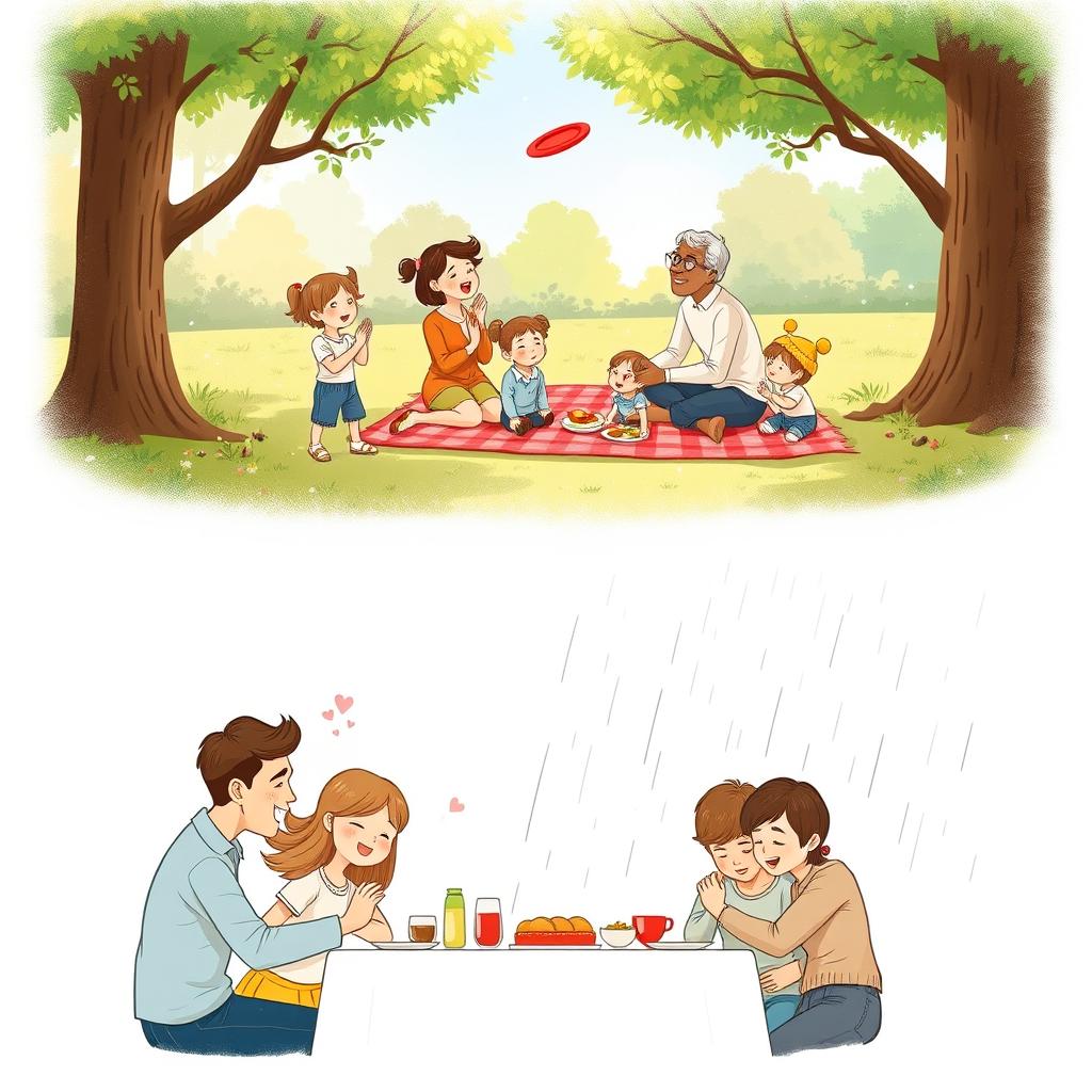 A touching series of family illustrations showcasing both joyous and challenging moments