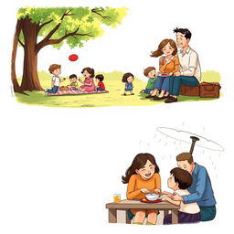 A touching series of family illustrations showcasing both joyous and challenging moments