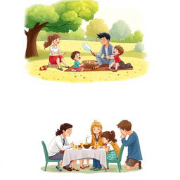 A touching series of family illustrations showcasing both joyous and challenging moments