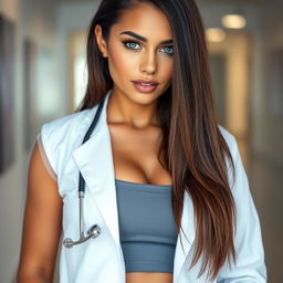 An 18-year-old Brazilian female nurse exuding a hot and alluring presence