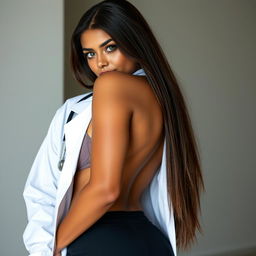 A 25-year-old Brazilian female nurse with a captivating and alluring presence