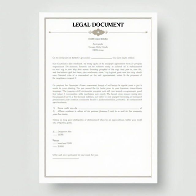 A professionally designed simple legal document template, with clean lines, an elegant border, and a formal font style